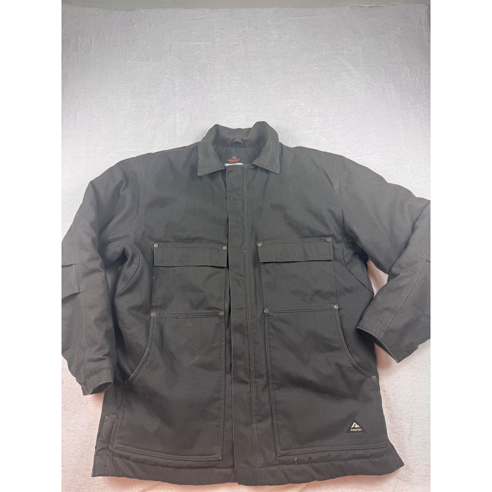 Ridgecut Toughwear Mens Large Black Canvas Quilted Insulated Work Jacket Coat